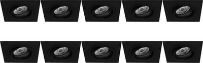 Spot Armatuur 10 Pack - Pragmi Borny Pro - GU10 Inbouwspot - Vierkant - Zwart - Aluminium - Kantelbaar - 92mm