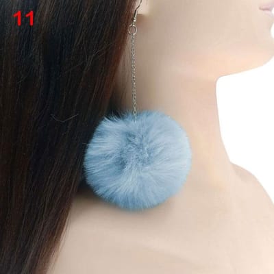 Nieuwe grote pompom oorbellen mode zachte konijnenbont bal pompom hanger lange bungelende oorbellen voor vrouwen meisjes feestcadeaus gray