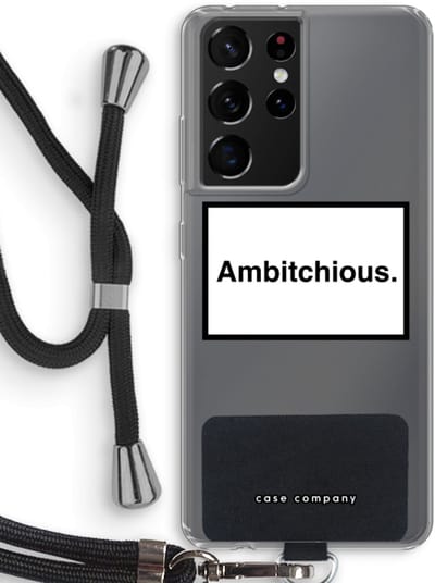 Hoesje met koord geschikt voor Samsung Galaxy S21 Ultra hoesje met Koord - Ambitchious - Telefoonhoesje met Zwart Koord - Bescherming aan alle Kanten en Over de Schermrand