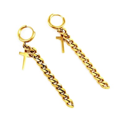 Dottilove Oorbellen Dames - Heren - RVS Gold Plated - Oorringen met Ketting – Kruis