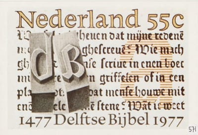 Briefkaart met afbeelding Lettertypen en Bijbelfragment postzegel