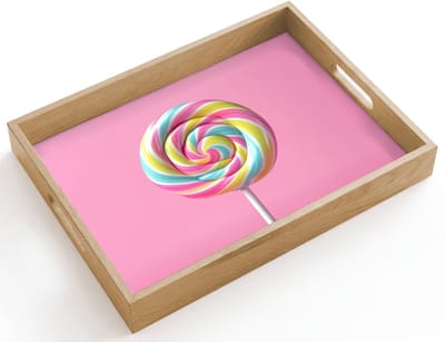 Dienblad hout 40x30 cm - Schootdienblad - Lolly - Roze - Snoep - Zoet - Borrelplank rechthoek - Plateau dienbladen