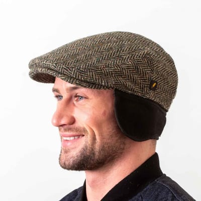Hatman of Ireland The Dubliner 100% Donegal Tweed groen/ bruin met oorstukken maat Small (56/57cm)