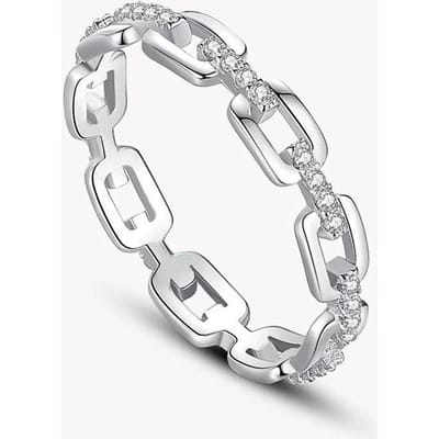 Huitan Klassieke Verbonden Ontworpen Ringen voor Mannen/Vrouwen Bruiloftsringen Accessoires met CZ Zilverkleurige Koppelringen Eeuwigheid Sieraden 10 white