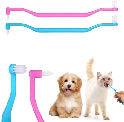 NTHProducts - Katten tandenborstel - Dubbelzijdig - Voor tandverzorging - Blauw en roze - Verminder tandplak en slechte adem - Geschikt voor katten - 2...