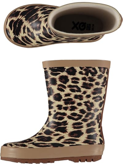 XQ Footwear Kinder Regenlaarzen - Hippe Luipaardprint - Waterdichte Rubberlaarzen Meisjes - Beige/Bruin - Maat 29/30