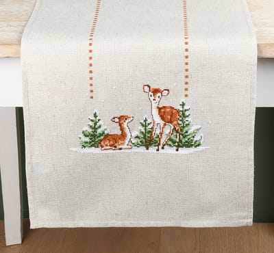 Vervaco - Aïda loper kit - Hertjes - PN-0199084 - Borduren - Borduurpakket - Borduurpakket volwassenen - Borduurpakket kind