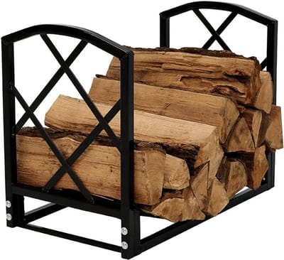 Houtrek voor houtblokken - Smeedijzeren rek - Opslag en drogen - Robuuste stalen constructie - 60x35x46 cm - Zwart