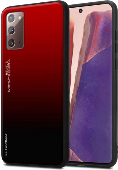 Cadorabo Hoesje geschikt voor Samsung Galaxy NOTE 20 in ROOD - ZWART - Tweekleurige beschermhoes van TPU-silicone Case Cover en achterzijde van gehard glas