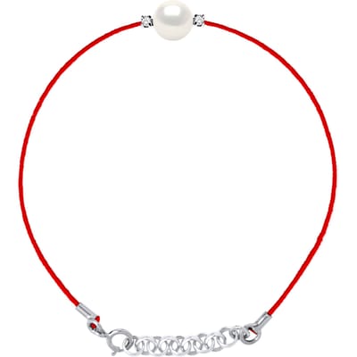 Diamond Bracelet 0060 Cts Natuurlijke en gekweekte parel Ronde 8-9 mm Nylon Red 925
