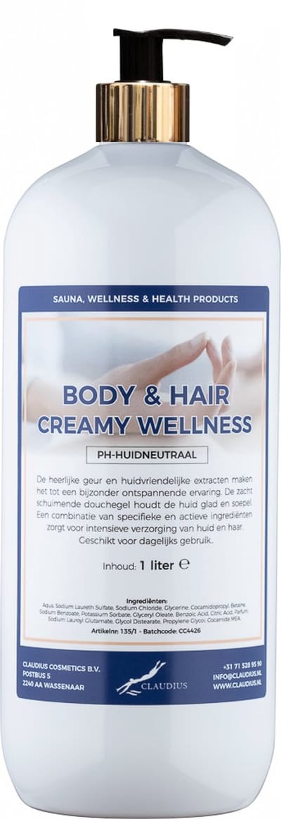 Body & Hair Creamy Wellness 1 liter met gouden pomp - 2 in 1 voor lichaam en haar