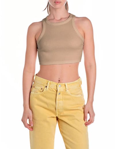 Replay W3412.000.23747 Top Zonder Mouwen Beige XS Vrouw