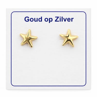 Oorknopjes dames - zeester - goud op zilver 925 - 7mm - zomer - strandlook