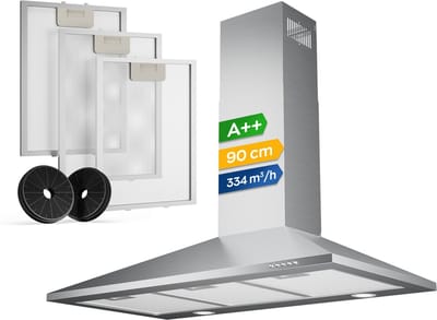 Heinrich’s HDU 7626 IX 90cm Afzuigkap RVS - inclusief set koolstoffilters – 334m3 - energieklasse A++