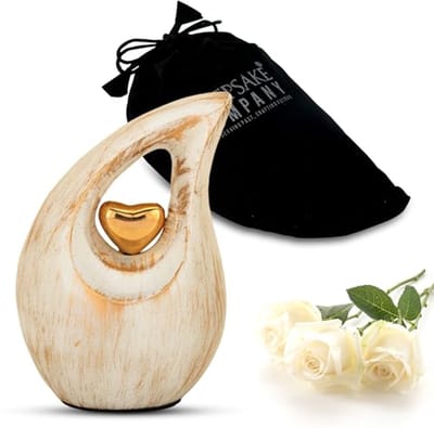 Kleine en Mini Druppelurnen in Goudwit met Gouden Hart - Elegante Herinneringsurnen
