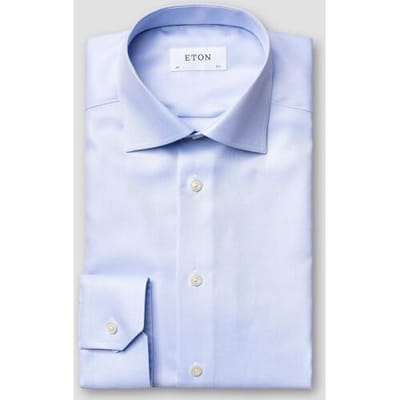Eton Overhemd Uni Cotton Rich Diagonal Textured Twill Licht Blauw / male