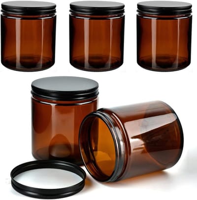 Bruine glazen potten voor crèmes, oliën en lotions - 450 ml, set van 4, met schroefdeksel en farmaciekwaliteit