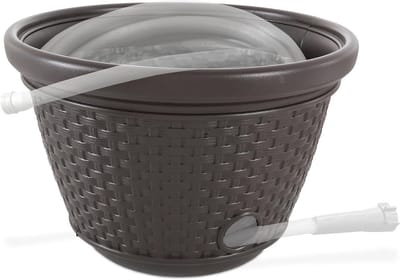 Hose Reel Pot - Slanghouder Pot - Tuinslang Opbergen - Decoratief Wicker Design - 100 voet capaciteit - Bruin