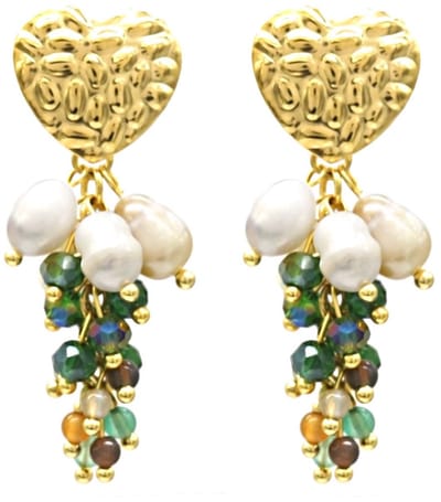 Oorbellen - Hart en Parels - RVS - 4,5 cm - Groen – valentijn – cadeau