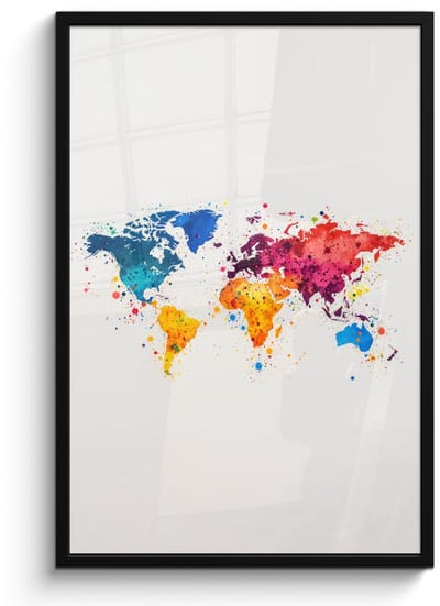 Poster in lijst - Fotolijst 60x90 cm - Posters - Wereldkaart - Graffiti - Kleurrijk - Posterlijst zwart - Decoratie - Wanddecoratie woonkamer - Muurdecoratie slaapkamer