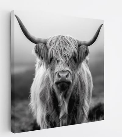 Saammp Canvas Schilderij - Schotse Hooglander Koe op de hooglanden - Dieren - Natuur - 20x20 - Foto op canvas - Wanddecoratie - muurdecoratie Woonkamer - Slaapkamer decoratie - Canvas Print