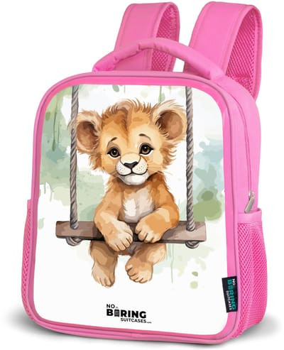 NoBoringSuitcases.com® - Rugzak roze - Schooltas meisjes - Leeuwenwelpje met schommel illustratie - Kinder rugtas meisje - Boekentas kind - Kinderrugzak voor school - Schoolrugzak