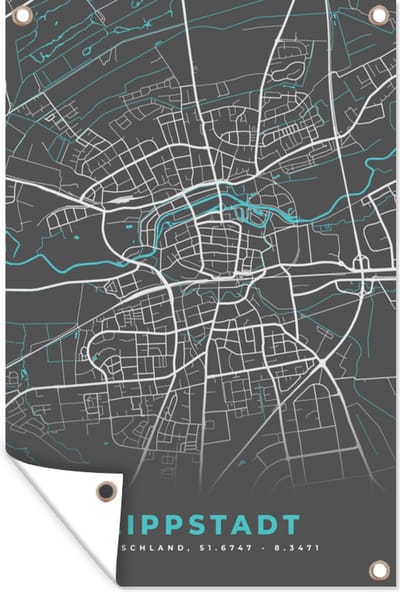 Muurdecoratie Kaart – Plattegrond – Stadskaart – Lippstadt – Duitsland – Blauw - 120x180 cm - Tuinposter - Tuindoek