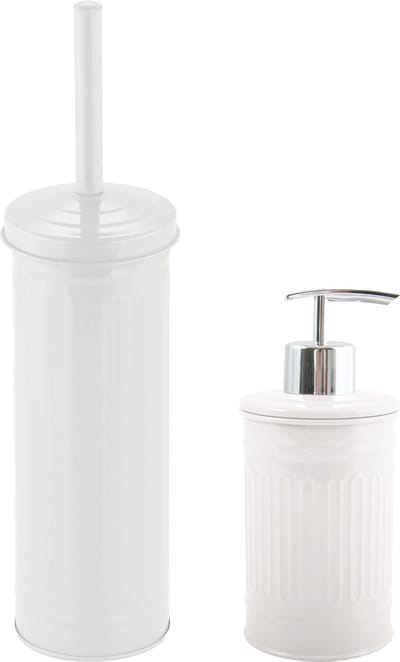 MSV Toiletborstel in houder 38 cm/zeeppompje 260 ml set Industrial - metaal - ivoor wit