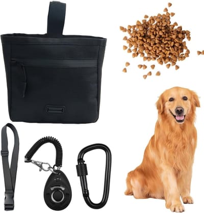 Dailygoods - Leckerli-Tas voor Honden met Clicker, Hondenleckerli Tas – 3 Draagwijzen (Heupgordel, Clip, Haak), Ingebouwd Poepzakjesdispenser, Praktisch voor Training en Wandeling