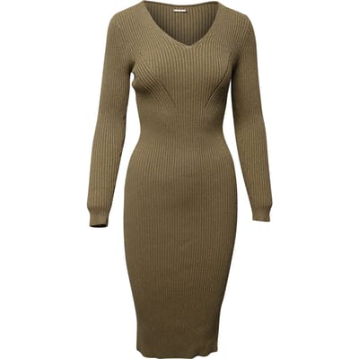 Michael Kors getailleerde midi-jurk van geribbelde gebreide stof in metallic goudkleurige viscose