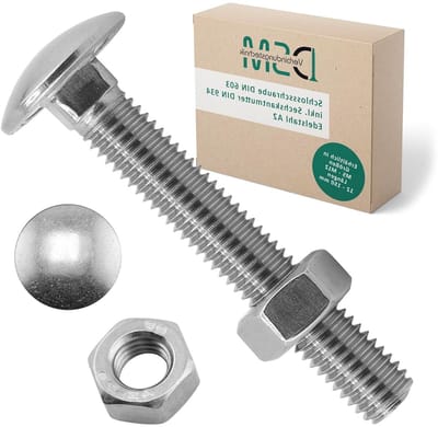 Slotschroeven M12 - Bout met vierkante aanzet - Houtverbindingen maken - Roestvrij staal A2 - M12 x 50 mm - Zilverkleurig