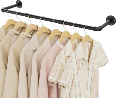 Kledingrail aan de muur gemonteerd, 100 cm zwart kledingrek in industriële stijl, heavy-duty kledingstang, multifunctionele kledinghangstang voor kastopslag, 1-pack