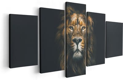 Artaza Canvas Schilderij Vijfluik Leeuw - Leeuwenkop - Kleur - 100x50 - Foto Op Canvas - Canvas Print