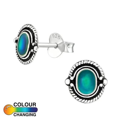 Aramat Jewels | Oorbellen | 925 Zilveren Mood Oorbellen met Kleurveranderende Steen 8mm | Ovaal-7mm | |5mm | Zilver | Kinderen, Volwassenen | Verkleurd niet