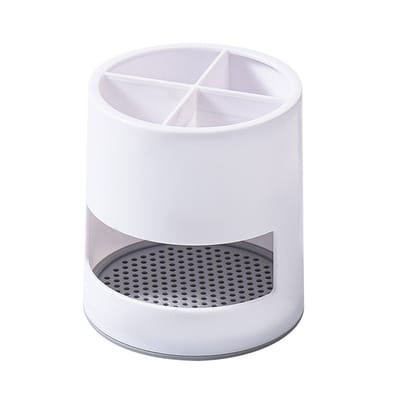 Tandenborstelhouder - Met 4 Vakken - Organizer voor Tandenborstel & Tandpasta - Met Afvoer en Verdeler - Voor Badkamer & Keuken - Wit - 1 Stuk
