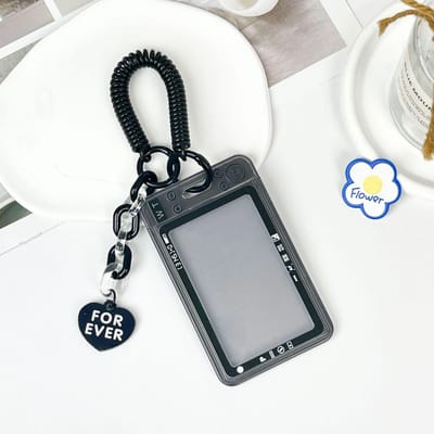 Transparante Acryl Fotokaarthouder Sleutelhanger Idol Fotohoes Krediet ID Bankpas Houder Hoes Beschermhoes zwart