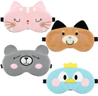 Slaapmasker voor Kinderen - 4 Stuks Dierenontwerp, Verstelbaar en Zacht, Perfect voor Een Heerlijke Nachtrust