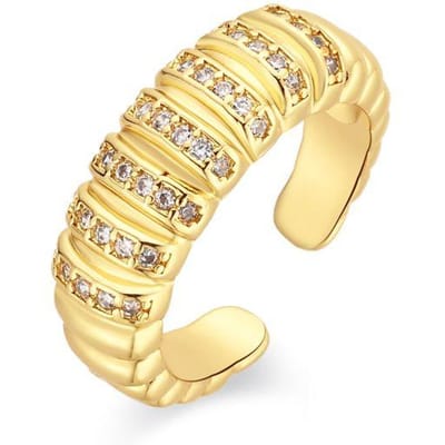 Luxenter Brilliant Metal en Zirconia Alloy Ring afgewerkt in 18 karaats geelgoud - Bakla