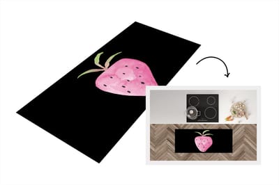 Keukenloper - Loper keuken - Aardbei - Aquarelverf - Zwart - 120x50 cm - Keukenloper vinyl