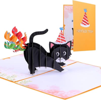 Unieke 3D Verjaardagskaart met Kat - Creatieve Pop-up Kaart voor Verjaardagen van Jongens en Meisjes, Perfect voor Kattenliefhebbers
