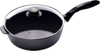 Professionele Koekenpan met Glasdeksel (24 cm) - Inductie Geschikt, Diamant Versterkte Antiaanbaklaag