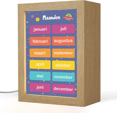 Nachtlampje 15x20 cm - Kinder lampje - Maanden - Educatief - Leren voor kinderen - Ruimte - Tafellamp kinderkamer - Slaapkamer lamp - Bedlamp kinderen - Kinderlampje stopcontact - Wandlamp babykamer - Nachtlampjes