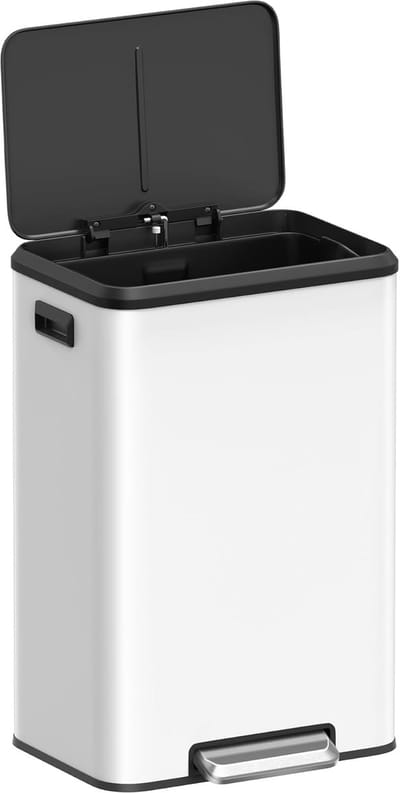 Vuilnisemmer Keuken 40 Liter met Deksel - Pedaalbak, Softclose, Openhoudfunctie, Wit