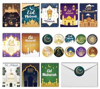 Eid Mubarak Wenskaarten - 50 Stuks, Decoratieve Kaarten met Enveloppen en Stickers voor Feestbehoeften