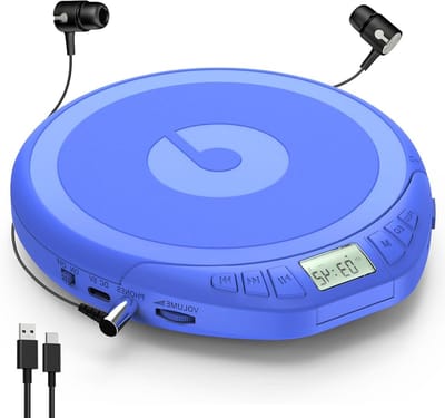 Draagbare cd-speler - Discman - Muziek Luisteren - Anti-schok bescherming - 1 eenheid - Blauw