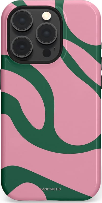 Casetastic hoesje geschikt voor Apple iPhone 15 Pro - MagSafe - Dubbellaagse bescherming - Groen Roze Dansende Vormen - Fashion Case - Lichtroze Donkergroen