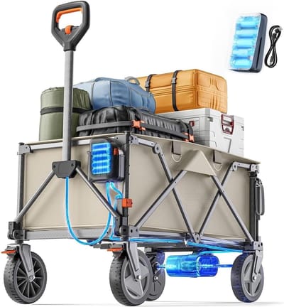 Famanu – Grijze bolderkar 200 l, 60 kg, offroadbanden met remmen, geschikt voor tuin en camping