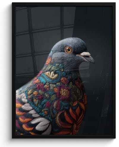 Poster in lijst - Fotolijst 60x80 cm - Posters - Duif - Bloemen - Zwart - Posterlijst zwart - Decoratie - Wanddecoratie woonkamer - Muurdecoratie slaapkamer