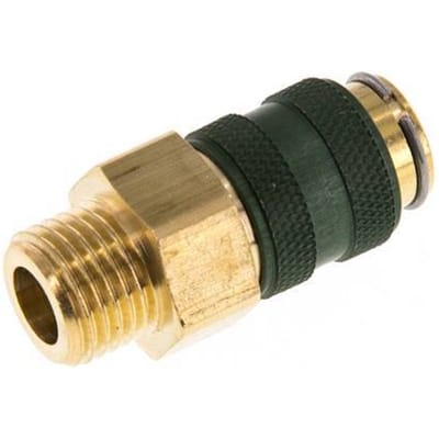 Messing DN 5 Groen Luchtkoppeling Snelkoppeling G 1/4 inch Buitendraad Double Shut-Off - CLS5-M-B-GRE-SV-014