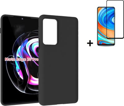 Geschikt voor Motorola Moto Edge 20 Pro Hoesje - Motorola Moto Edge 20 Pro Screenprotector - Zwart Siliconen Case + Full Screenprotector